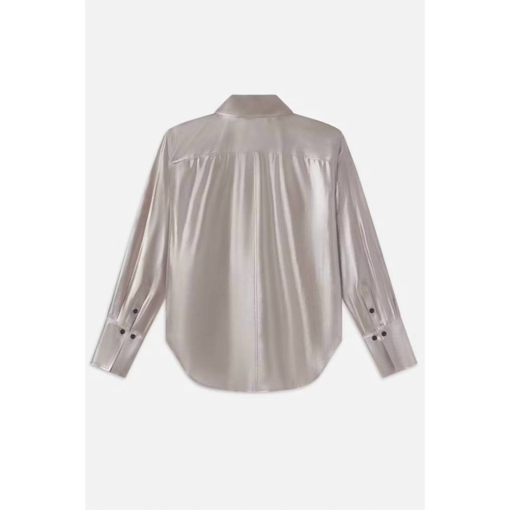 NEW FRAME the standard shirt top in silver lame - Picture 4 of 4